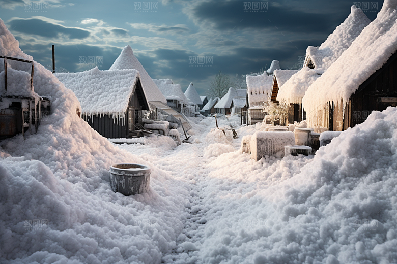 东北雪乡雪景大雪素材