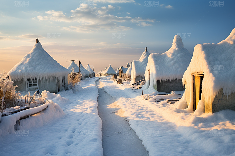 东北雪乡雪景风光素材