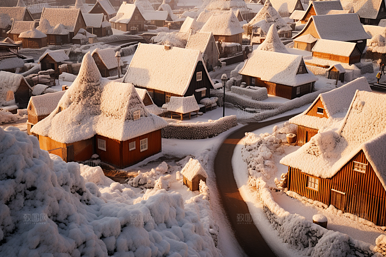 东北雪乡雪景景区素材
