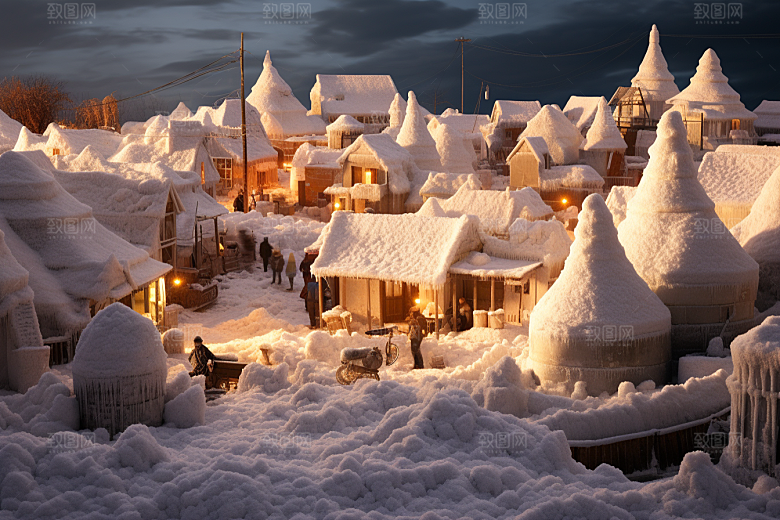 东北雪乡景区高清素材