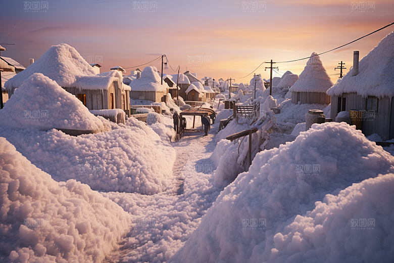 东北雪乡大雪景区素材