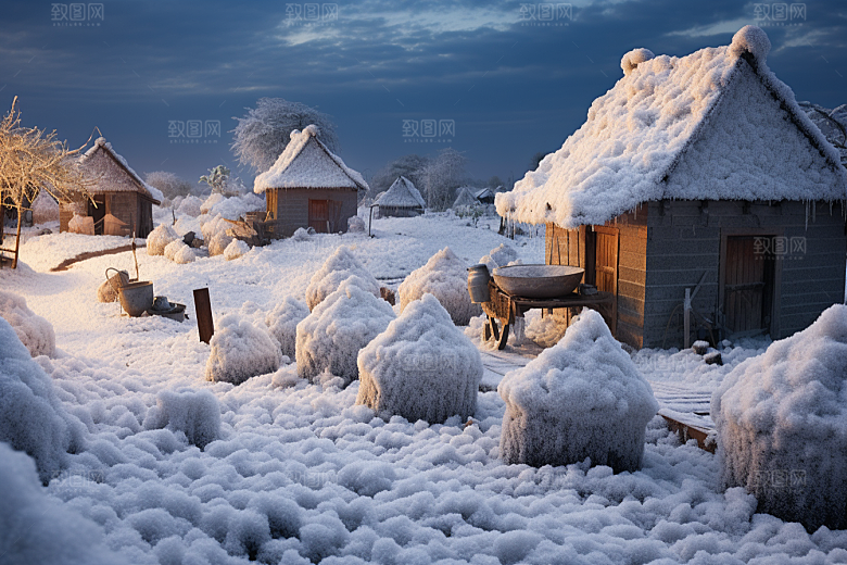 东北雪乡雪景景区素材