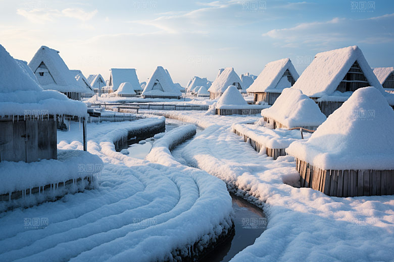 东北雪乡雪景景区素材