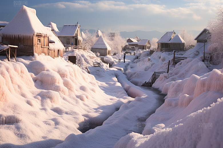 东北雪乡雪景景区素材