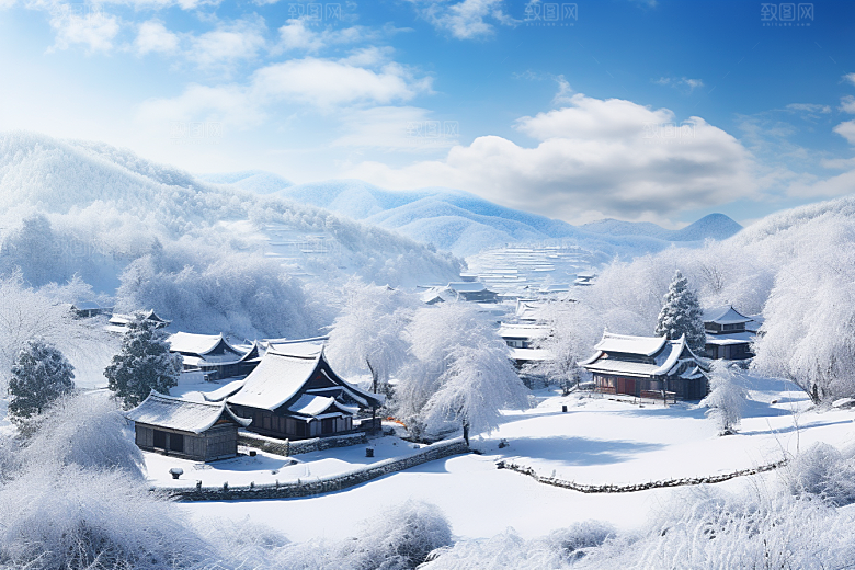 东北雪乡大雪雪景素材