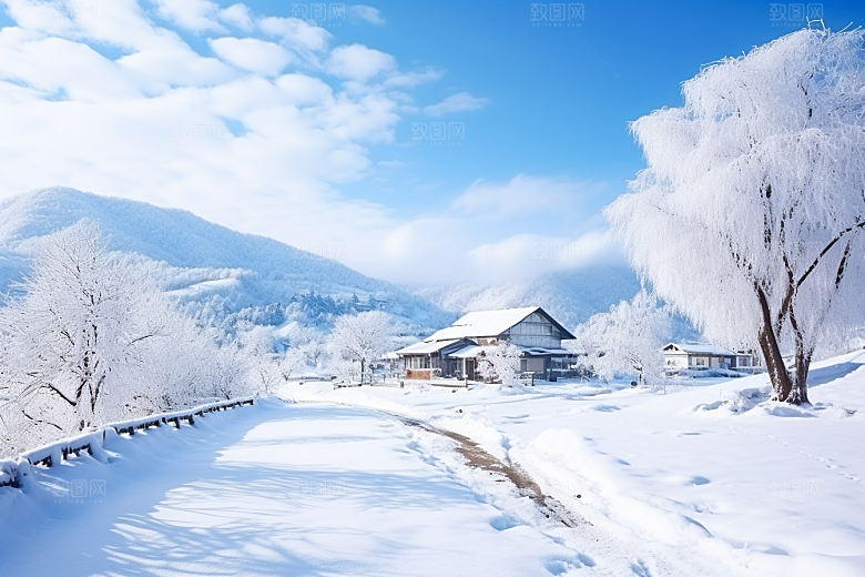 东北雪乡大雪雪景素材