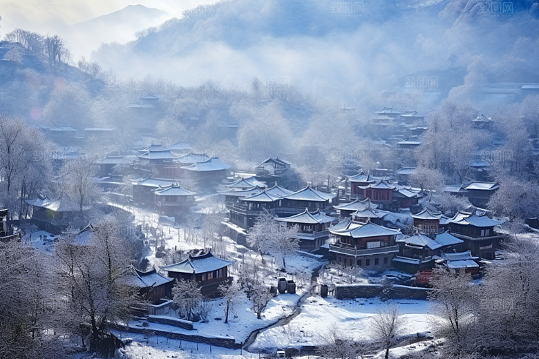 东北雪乡雪景景区素材