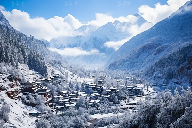 东北雪乡雪景风光素材