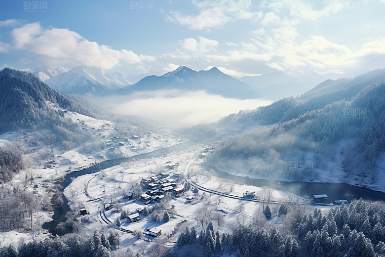 东北雪乡雪景大雪素材