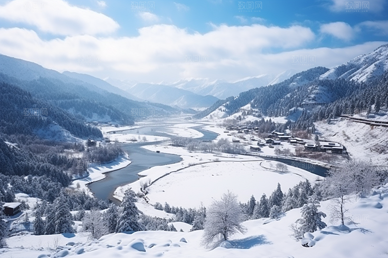 东北雪乡雪景大雪素材