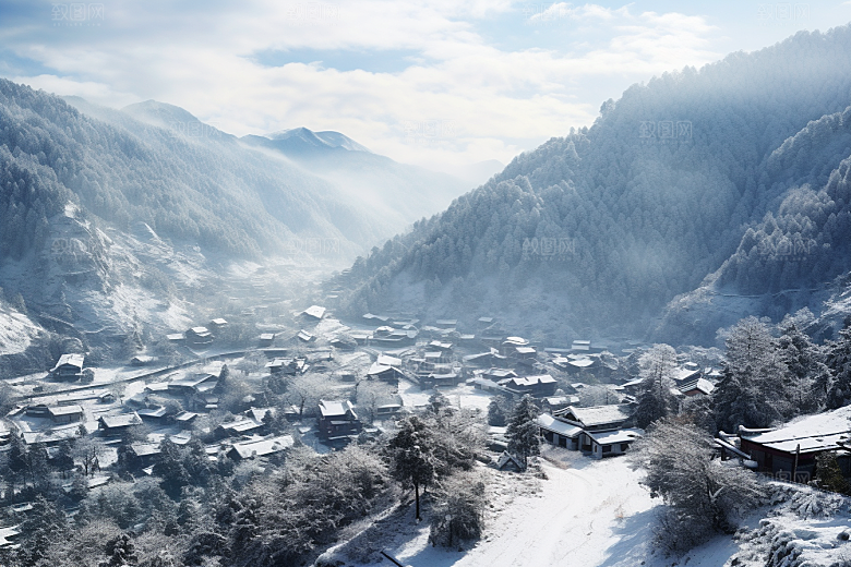 东北雪乡雪景景区素材