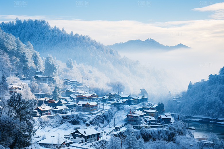 东北雪乡大雪雪景素材