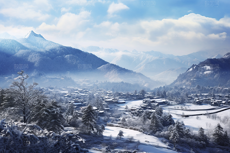 东北雪乡景区雪景素材