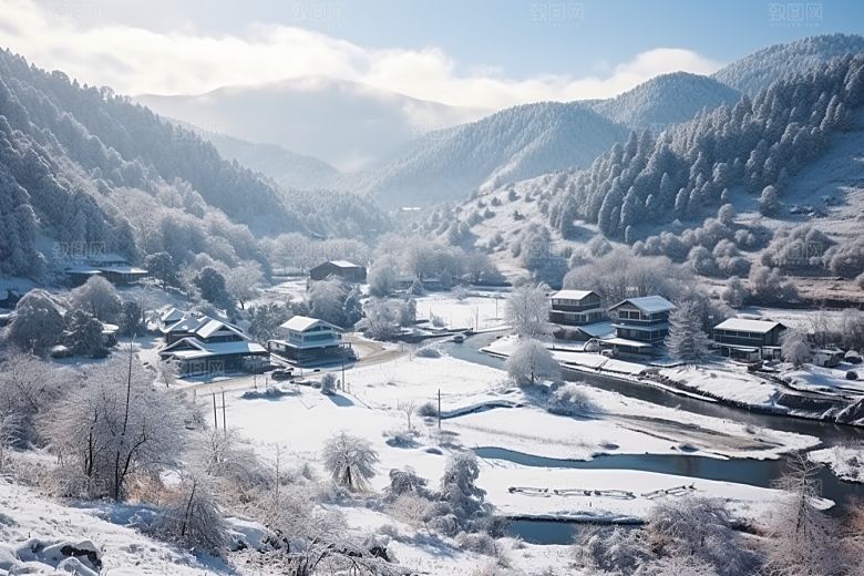 东北雪乡景区大雪素材