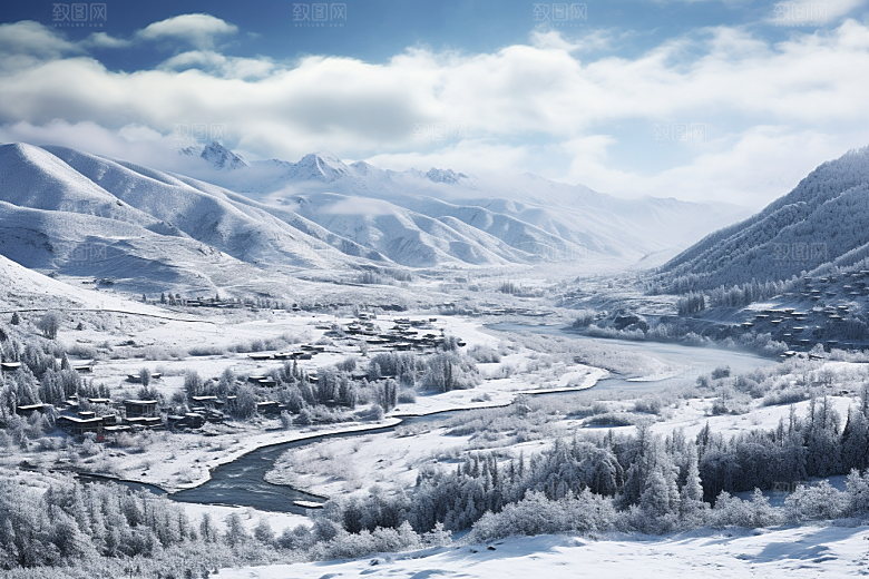 东北雪乡景区高清素材
