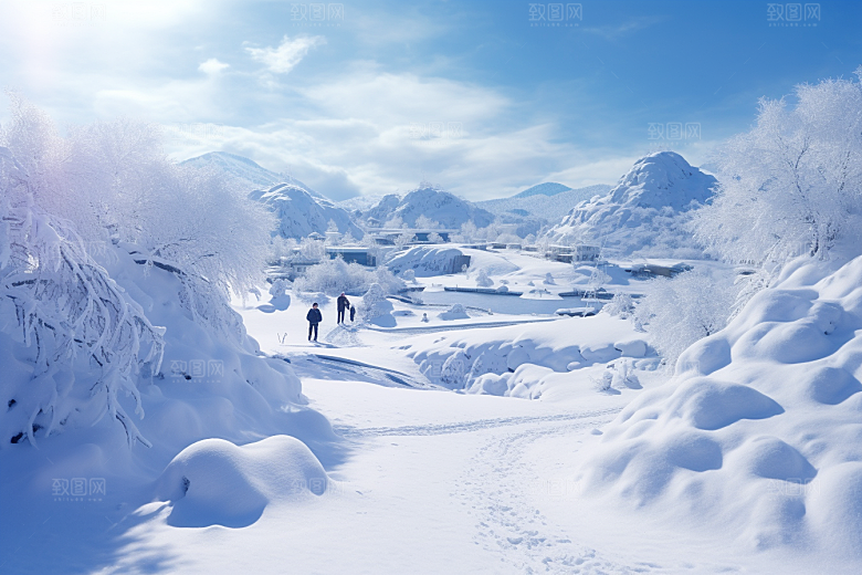 东北雪乡风光雪景素材