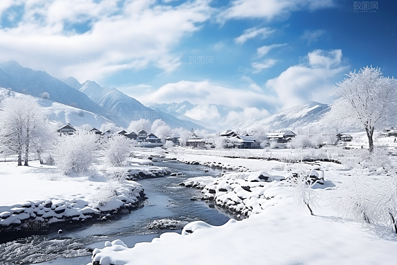 东北雪乡风光雪景素材