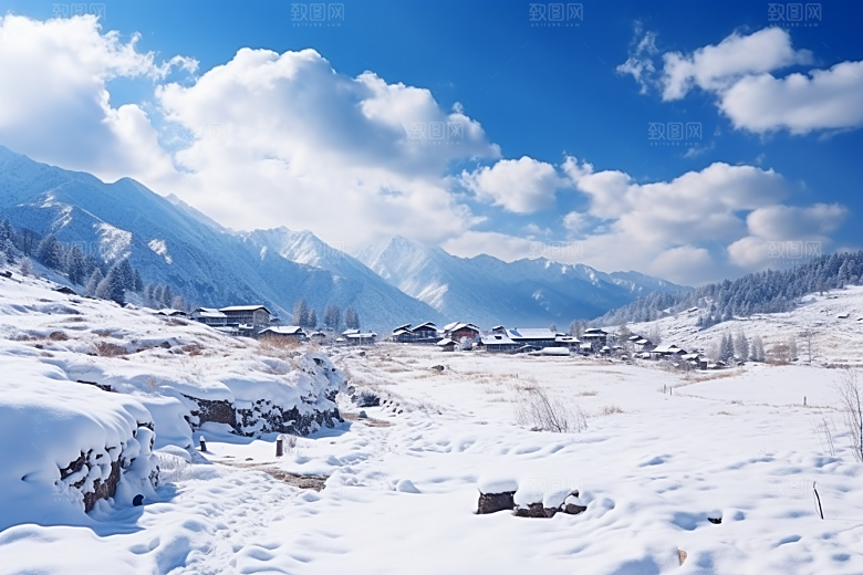东北雪乡大雪雪景素材