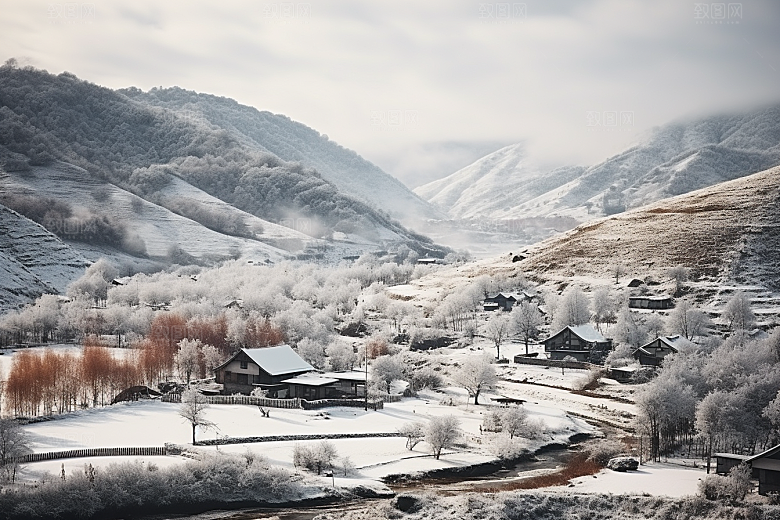 东北雪乡雪景风光素材