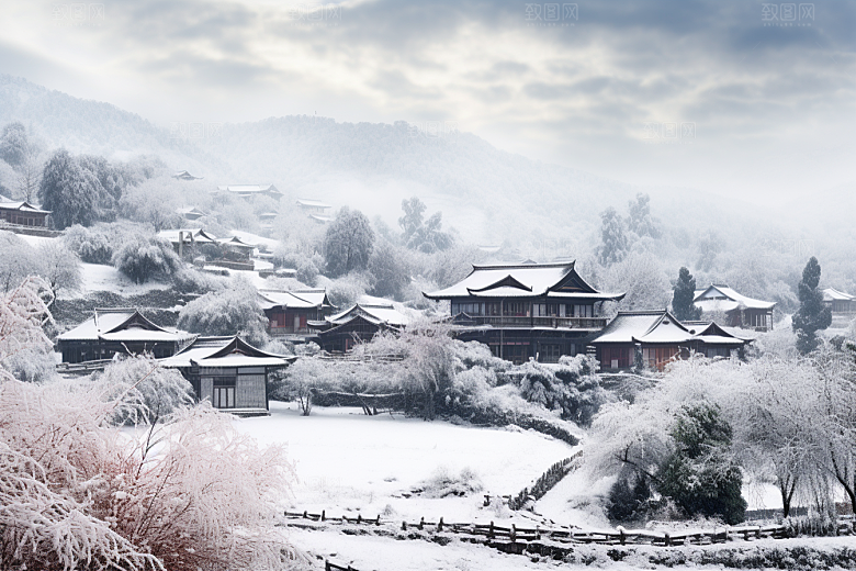 东北雪乡雪景大雪素材