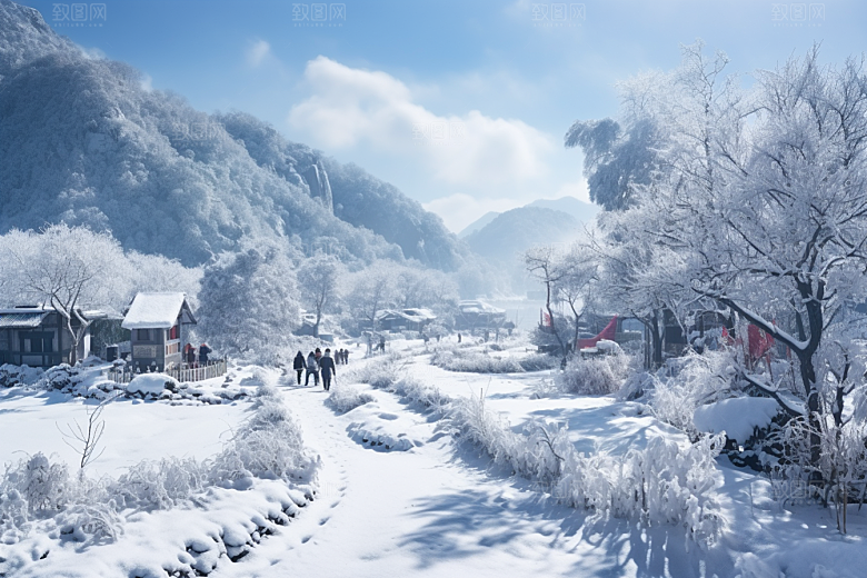 东北雪乡雪景风光素材