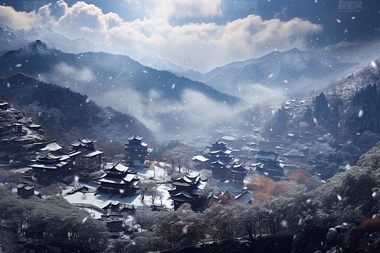 东北雪乡风光景区素材