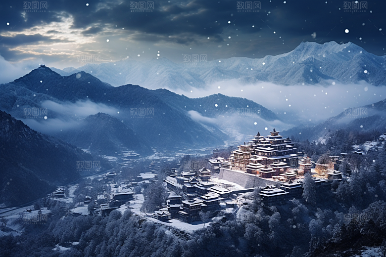 东北雪乡雪景大雪素材