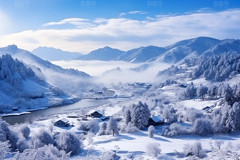 东北雪乡雪景景区素材