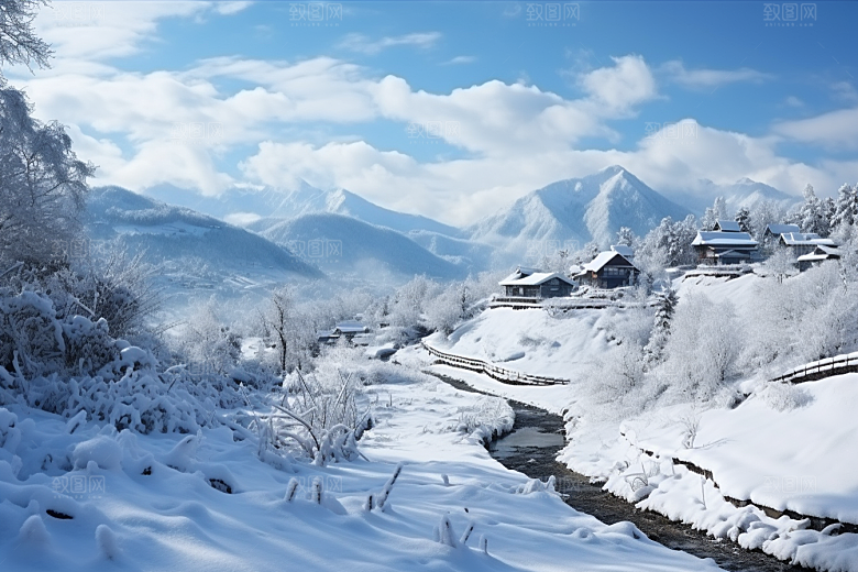 东北雪乡大雪雪景素材