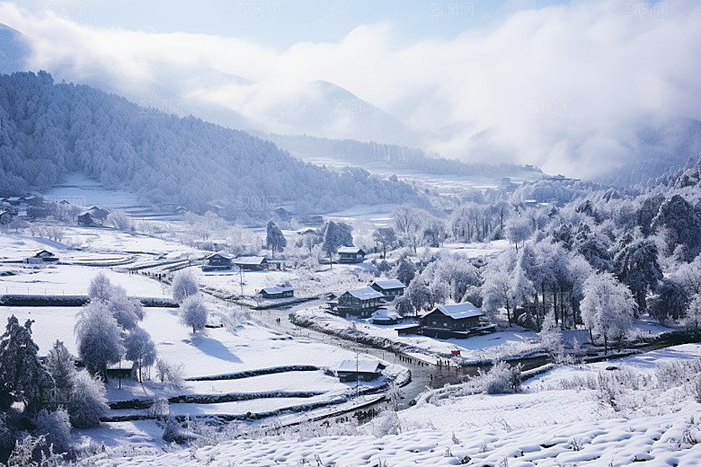 东北雪乡雪景风光素材