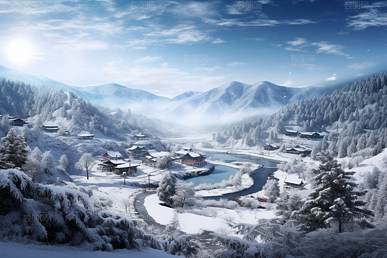 东北雪乡景区雪景素材