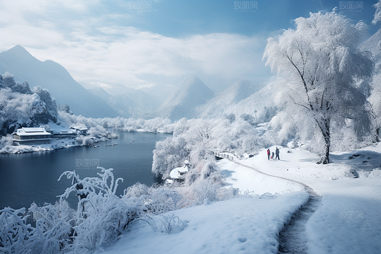 东北雪乡雪景景区素材