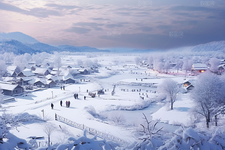 东北雪乡雪景景区素材