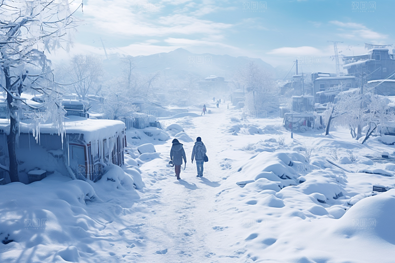 东北雪乡雪景景区素材