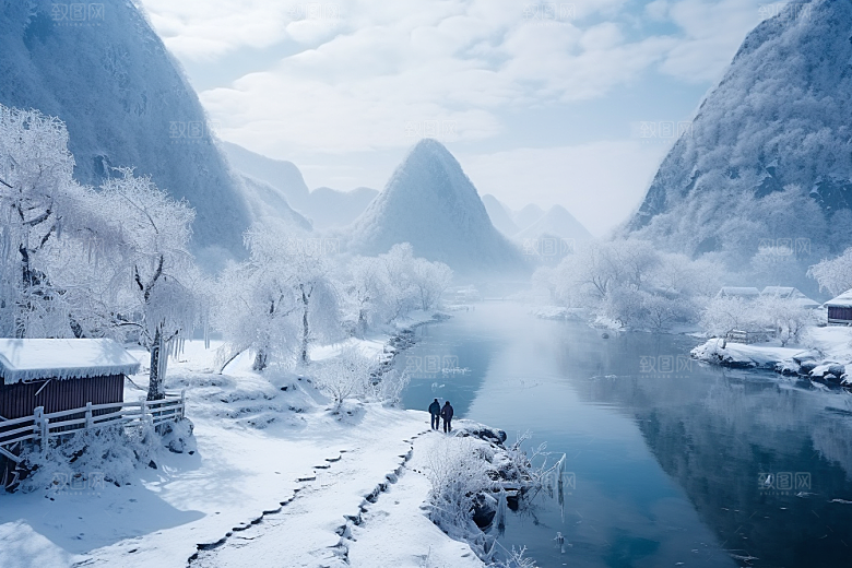 东北雪乡景区高清素材
