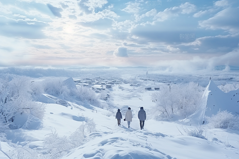 东北雪乡景区大雪素材