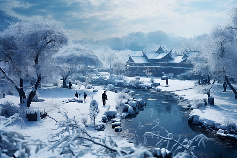 东北雪乡雪景大雪素材