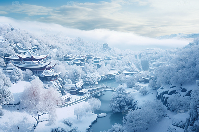 东北雪乡雪景景区素材