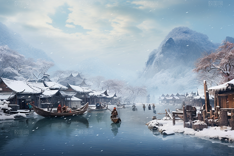 东北雪乡雪景北方素材