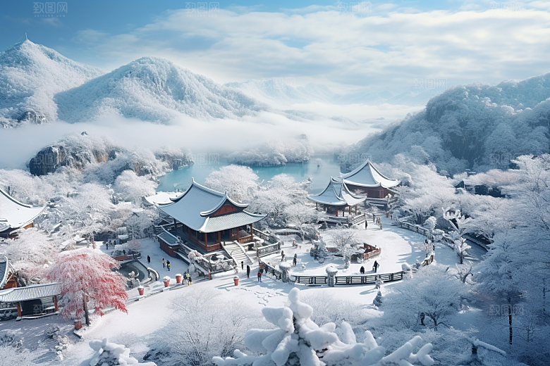 东北雪乡景区雪景素材