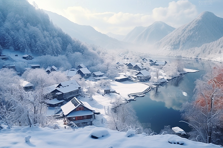 东北雪乡大雪雪景素材