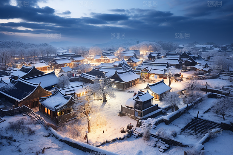 东北雪乡雪景景区素材