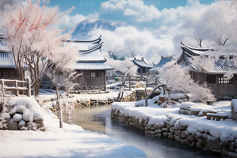 东北雪乡大雪雪景素材