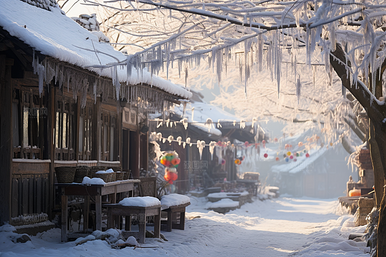 东北雪乡雪景景区素材