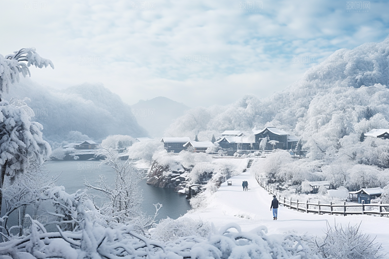 东北雪乡景区高清素材