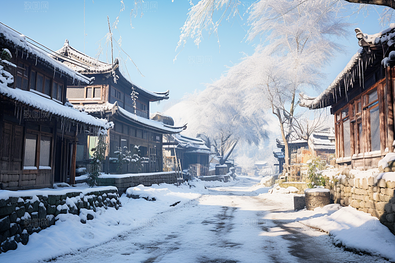 东北雪乡大雪雪景素材