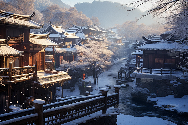 东北雪乡大雪雪景素材