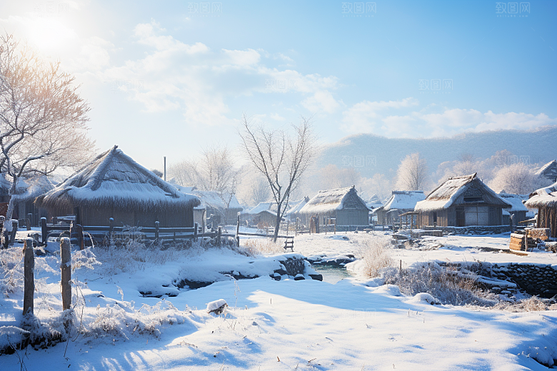 东北雪乡大雪雪景素材