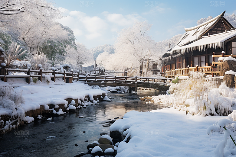 东北雪乡雪景景区素材