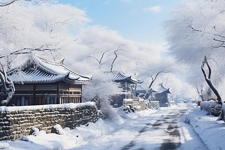 东北雪乡景区大雪素材